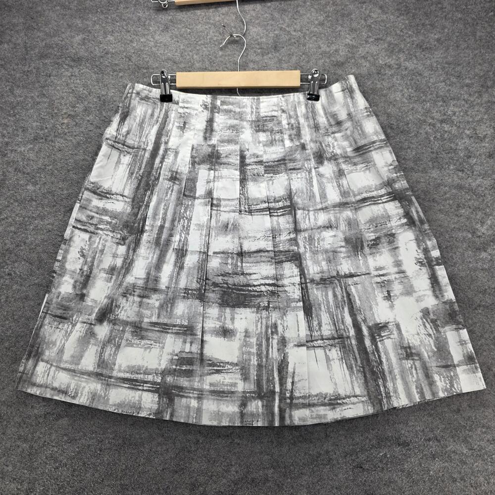 Chicos Skirt Womens 2 Grey Plaid Printed A Line Cotton Lined Fashion Knee Length